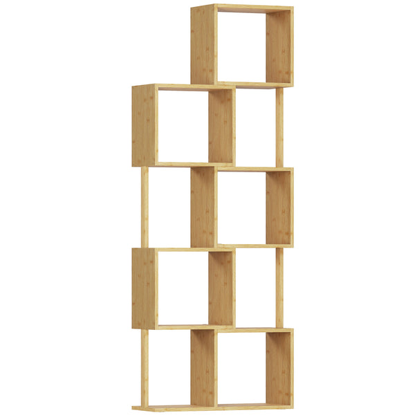 prezzo Libreria Moderna Asimmetrica a 5 Livelli 62,5x23x165 cm in Bambù Colore Legno Naturale