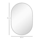 Specchio Bagno Ovale da Parete con Cornice in Alluminio 60x90 cm Verticale o Orizzontale Argento