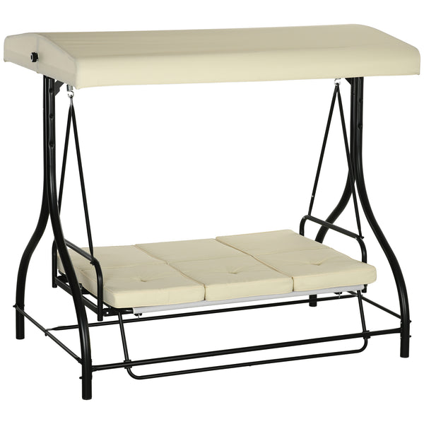 Dondolo da Giardino 3 Posti con Tettuccio Regolabile in Metallo e tessuto Teslin Beige e Nero sconto