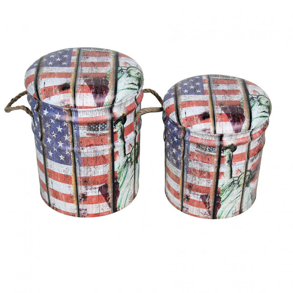 Set 2 Pouf Contenitore Tondo in MDF Usa acquista