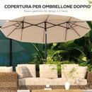 Ombrellone Doppio 285x147x227 cm Inclinabile a 45° in Acciaio e Poliestere Caffè  