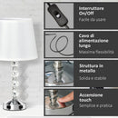 Lampada da Tavolo 2 Porte USB Ø23x45 cm E27 Paralume in tessuto Bianco e Argento