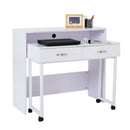 Scrivania Tavolo Porta PC con due Ripiani con Ruote in Legno MDF Bianco 100x36x88 cm 