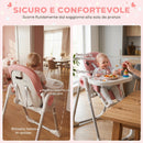 Seggiolone Pappa Pieghevole per Bambini 6-36 Mesi con Altezza Regolabile, Doppio Vassoio Lavabile, Ruote, Rosa      