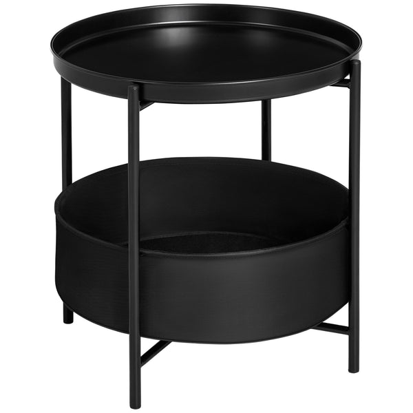 prezzo Tavolino da Caffè Ø46x48 cm in Acciaio con Cestino in Tessuto Nero