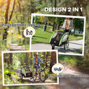 Rimorchio Bici per Bambini e Passeggino 2 in 1 con Cintura Tasche e Bandierina Verde      
