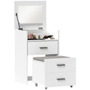 Consolle Trucco 50x40x113,5 cm con Specchio Ribaltabile 2 Cassetti e Sgabello a Scomparsa in Legno Bianco  