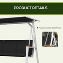 Panchina da Giardino 3 Posti con Tettuccio Inclinabile 205x130x175 cm in Acciaio Grigio Scuro