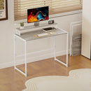 Scrivania Pieghevole Salvaspazio 100x48x87,5 cm con Stand per Monitor Rimovibile in Accaio Bianco e Legno      