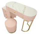 Toeletta Sharon Rosa con Puff 120x40x75 cm in Pino e MDF e Metallo e Plastica      