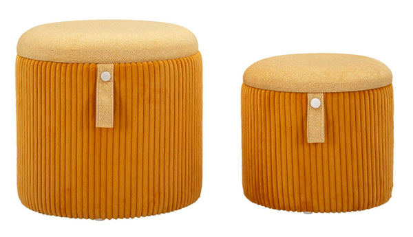 sconto Puff con Contenitore Bolzano Senape Set 2 Pz Ø38x38 cm - Ø32x28 cm in MDF e Spugna e Poliestere Giallo