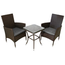 Set Tavolino e 2 Sedie da Giardino Set Bistrò in Rattan Vimini e Vetro Marrone 