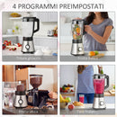 Frullatore Elettrico 1000W Bicchiere 1,5 Litri in Vetro Nero e Argento