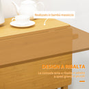 Carrello da Cucina 82,5x75,5x83,5 cm con Tavolino Pieghevole e 2 Sgabelli in Legno di Bambù Marrone