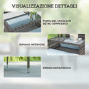 Panchina da Esterno 2 Posti 137x59x82 cm con Tavolino da Caffè in Acciaio e Rattan PE Grigio      