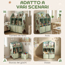 Scaffale Portagiochi per Bambini 62,5x30x91,5 cm con 2 Contenitori Rimovibili in Tessuto e Ripiani in Legno FSC Verde      