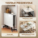 Tavolo Pieghevole per 4-6 Persone 120x80x73 cm con 2 Ribalte e Ruote con Freno Struttura in Acciaio Bianco Legno      
