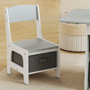 Set Tavolo e Sedie per Bambini 3-8 Anni con 6 Cassetti e Bordi Arrotondati in Legno e Tessuto Grigio e Bianco      
