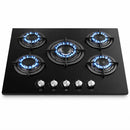 Piano Cottura 5 Fuochi Ghisa Bruciatore a Incasso in Vetroceramica Nero      