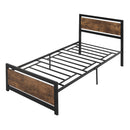 Struttura Letto Singolo 90x200 cm in Acciaio con Doghe Integrate Nero e Marrone Rustico