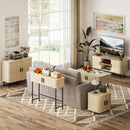 Tavolino da Soggiorno con Ante Scorrevoli 100x55x40 cm in Legno Canettato Rovere e Nero  