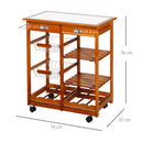 Carrello da Cucina Multiuso in Legno di Pino con 4 Ruote e Cassetti Marrone Chiaro 74x37x75 cm