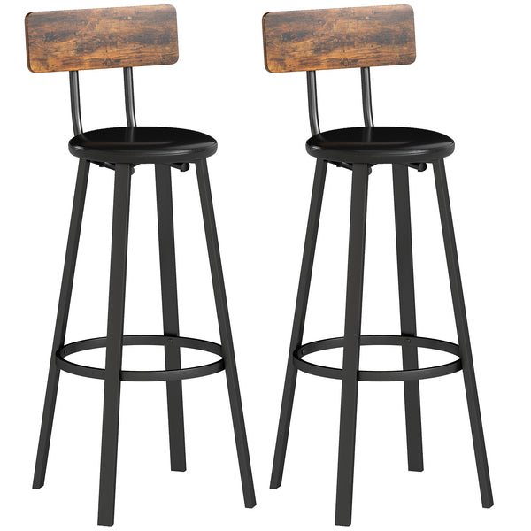 Set 2 Sgabelli da Bar Stile Industriale con Schienale Seduta in Finta Pelle e Poggiapiedi Marrone Rustico prezzo
