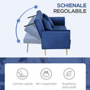 Divano Letto Singolo Clic Clac con Schienale Regolabile 215x83x87 cm in Tessuto Effetto Velluto con 2 Cuscini Blu 