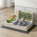 Mangiatoia per Fieno 58x40x32 cm con Portafieno Lettiera e Ciotole Colore Legno Naturale      