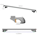 Barre Portatutto per Auto 135,3x5,7x7 cm Portata da 75 kg con Blocco e Chiavi di Sicurezza in Alluminio e ABS Argento      