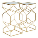 Tavolinetti Glassy Coppia 31,5x31,5x68 cm - 28x28x64 cm in Ferro e Vetro Oro      