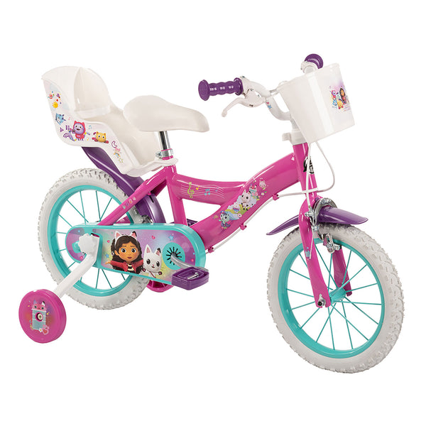 acquista Bicicletta Bambina 14 Pollici con Rotelle Cestino e Portabambola Gabby's Dollhouse Rosa e Viola