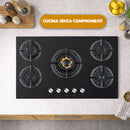 Piano Cottura a Incasso a Gas 5 Fuochi 86x51 cm con Valvola Sicurezza in Vetroceramica Nero      