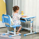 Banco Scuola con Sedia per Bambini con Cassetto e Piano Inclinabile Blu