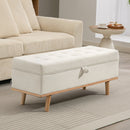 Panca Contenitore 118x42x45 cm da 80L Imbottita con Rivestimento in Tessuto e Gambe in Legno Crema      