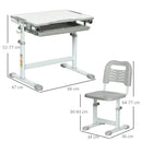 Banco Scuola per Bambini Piano Inclinabile e Sedia Regolabile 66x47x52-77 cm Grigio 