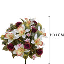 Set 2 Bouquet Artificiale di Orchidee e Rose Altezza 38 cm Marrone/Ciliegia/Bordeaux