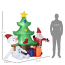 Babbo Natale con Albero e Pupazzo di Neve Gonfiabile 210x92x190 cm con Luci LED Bianche