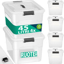 Set 4 Scatole Contenitori Salvaspazio Porta Oggetti da 45L Portaoggetti in Plastica Trasparente