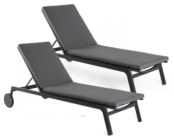 acquista Set 2 Lettini Prendisole da Giardino 70x204x101h cm con Cuscini e Ruote Jalisco Antracite
