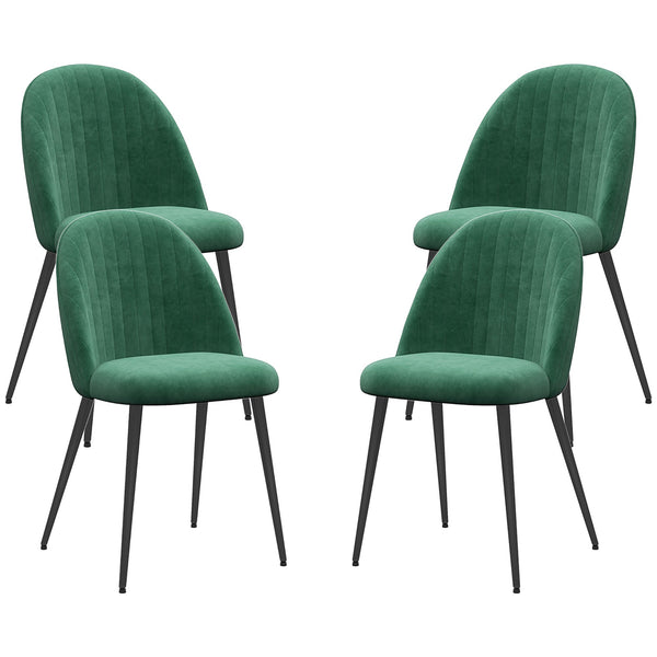 acquista Set 4 Sedie Moderne Imbottite con Schienale Ricurvo 50x52x83 cm in Tessuto Effetto Velluto e Acciaio Verde