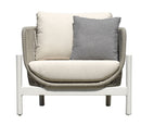 Set Salotto da Giardino Divano 2 Poltrone e Tavolino Vietri in Alluminio e Corda Bianco e Grigio