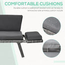 Divano da Giardino 2 Posti con Imbottitura e Braccioli Ribaltabili 129x63x67 cm in Rattan Grigio