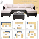 Set Patio Divano Modulabile da Esterno Cuscini Beige e Tavolino con Piano in Vetro in Polyrattan      