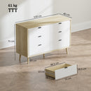 Cassettiera con 6 Cassetti 110x40x75 cm in Legno Bianco Lucido e Rovere      