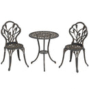 Set 3 Pezzi da Giardino con 2 Sedie e Tavolo Rotondo con Foro per Ombrellone in Alluminio Bronzo      