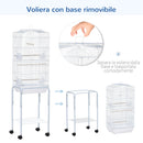 Voliera Gabbia per Uccelli 46,5x36x157 cm con Ruote in Metallo e Acciaio Bianco