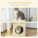 Albero Tiragraffi con Cuccia per Gatti in Legno Sisal 50x30x80 cm  Beige