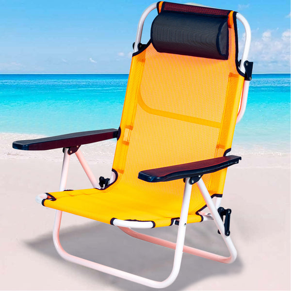 Spiaggina Sedia Sdraio Prendisole Pieghevole con Cuscino in Textilene Arancione Neon online