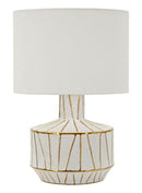 Lampada da Tavolo Tangeri Ø40x60 cm in Ceramica e Ferro e Tessuto Bianco e Oro      